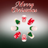24pcs/Set Green French Polka Dot Candy Canes Press On Nails
