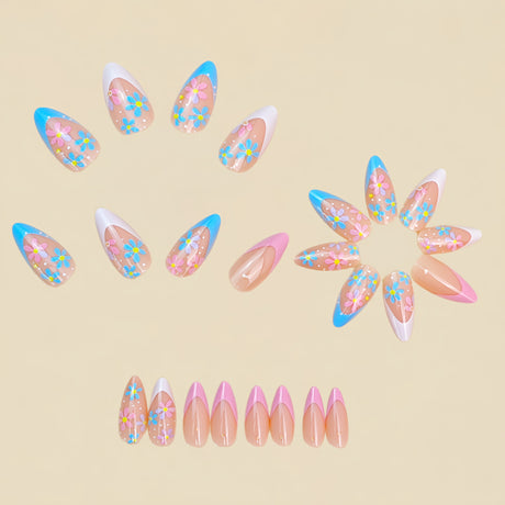 24pcs/Set Color Block French Daisy Nails