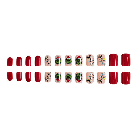 24pcs/Set Grinch Tinsel & Christmas Lights Press On Nails