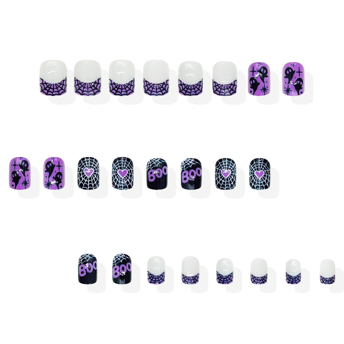 24pcs/Set Purple French Spider Web Press On Nails