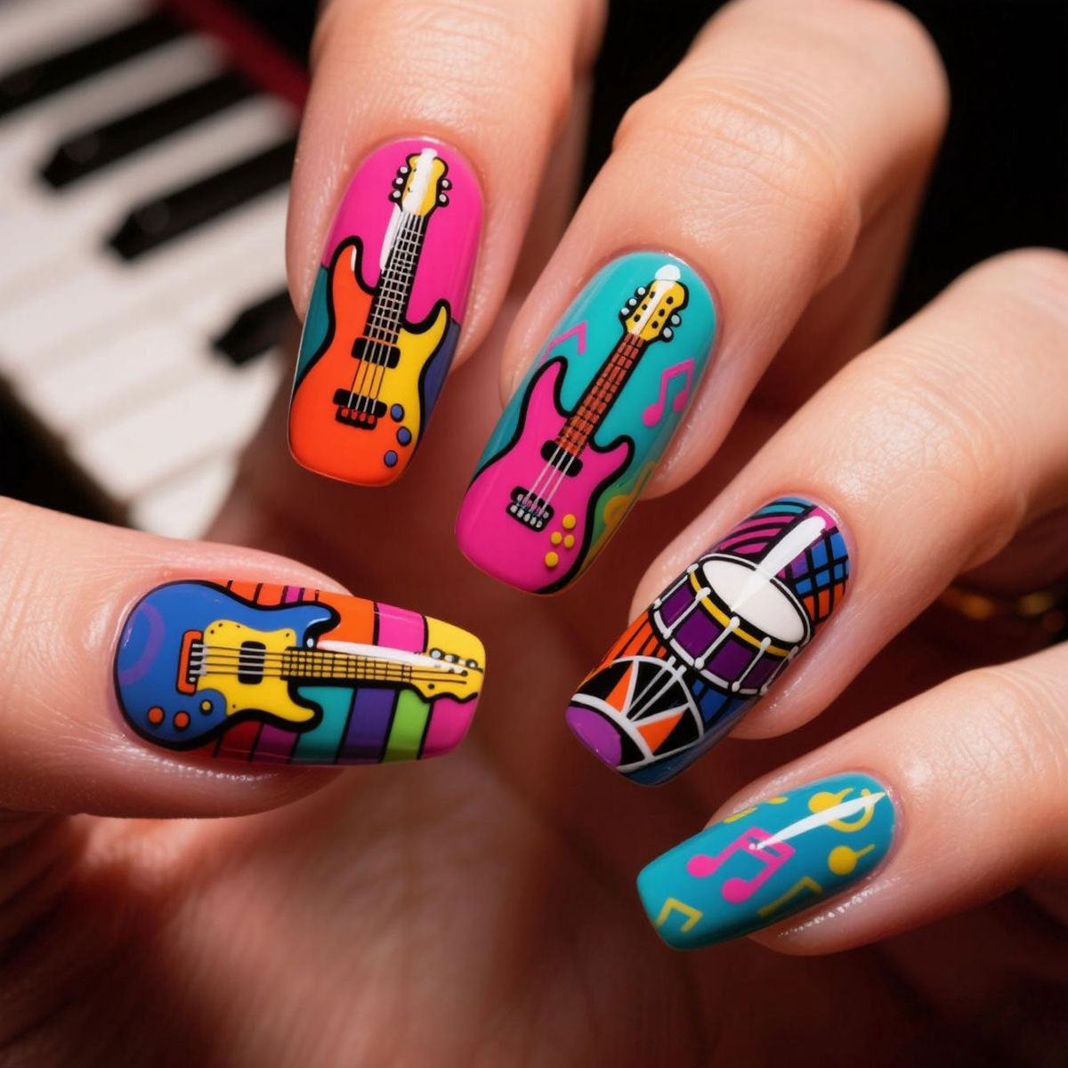 24pcs/Set Colorful Music Guitar Press-On Nails