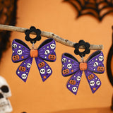 Black Bow Hollow Flower Drop Earrings