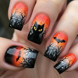 24pcs/Set Orange & Black Ombre Black Cat Press-On Nails