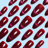 30pcs/Set Fall & Winter Burgundy Cat Eye Press-On Nails