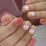 24pcs/Set White Floral Press-On Nails