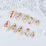 24pcs/Set Colorful Snake & Foliage Press-On Nails
