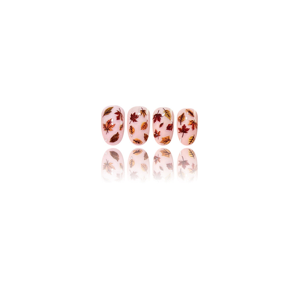 24pcs/Set Sheer Nude Maple Leaf Press-On Nails