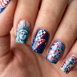 24pcs/Set Striped Lantern Ball & Statue of Liberty Press-On Nails
