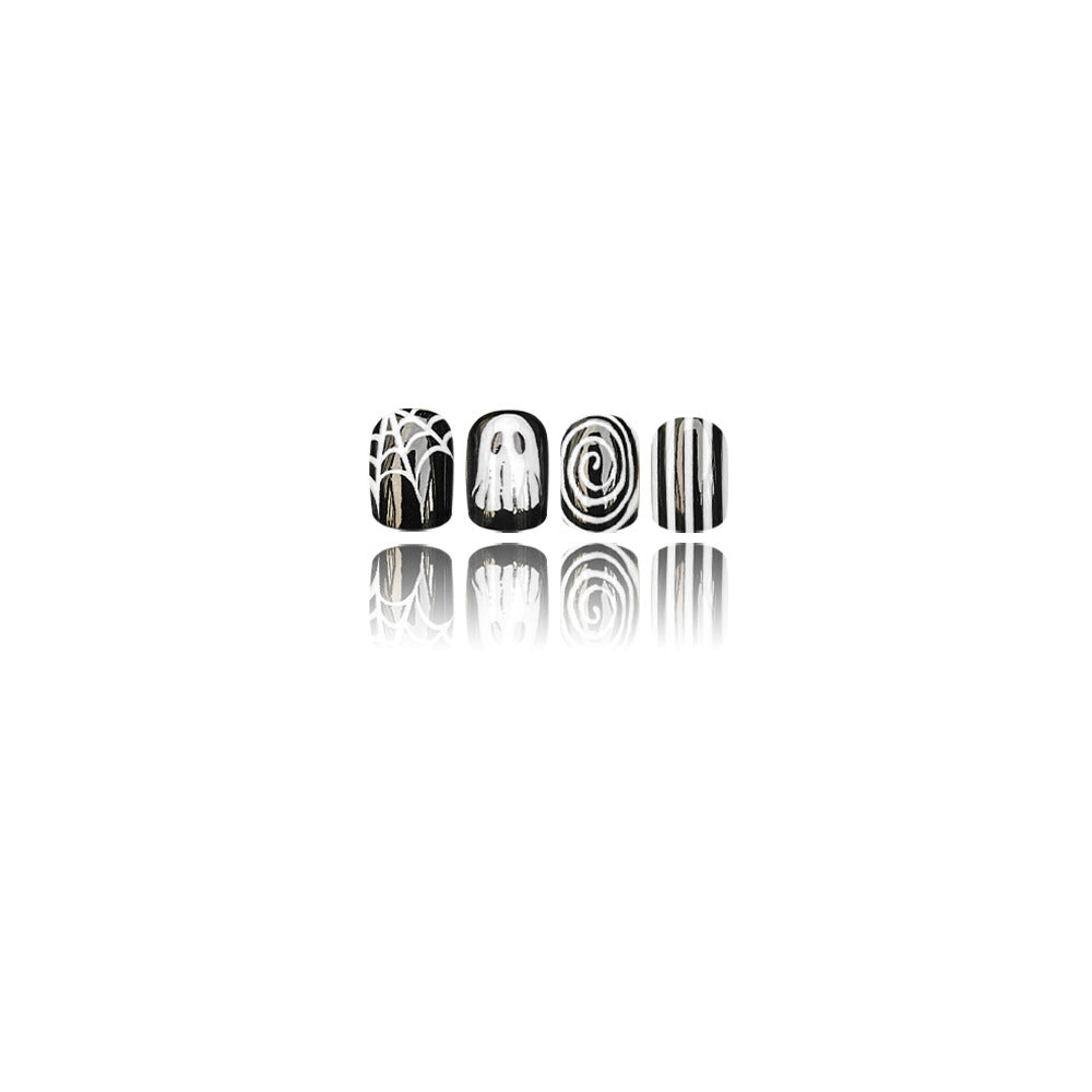 24pcs/Set Black & White Ghost Spider Web Press On Toe Nails