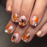 24pcs/Set Patchwork Scarecrow Pumpkin Press On Nails