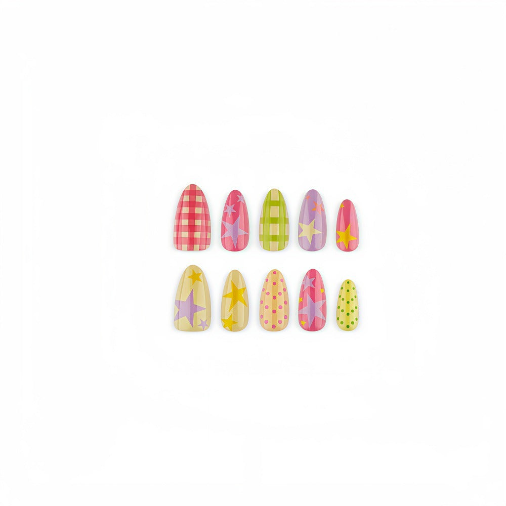 24pcs/Set Checkerboard Polka Dot Star Press On Nails