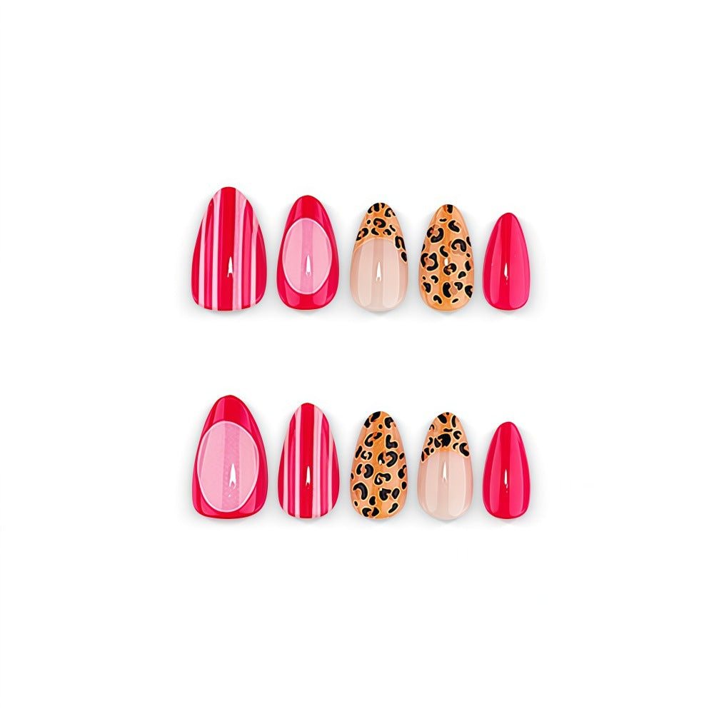 24pcs/Set Hot Pink Leopard Stripes Press On Nails