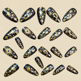 24pcs/Set Black & Gold Cat Eye Marble Nails