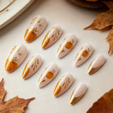 24pcs/Set Gold Foil Pumpkin French Tips Press-On Nails