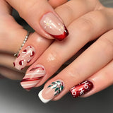 24pcs/Set Stripes, Snowflakes & Holly Press-On Nails