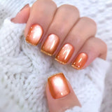 24pcs/Set Gold Edge Orange Cat Eye Press On Nails