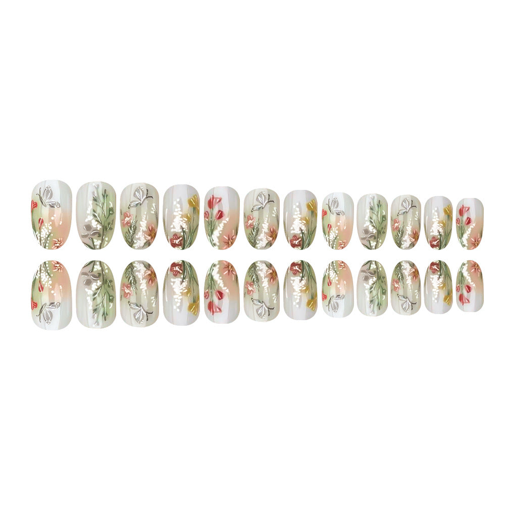 24pcs/Set Ombre Butterfly and Grass Press-On Nails