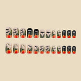 24pcs/Set Pumpkin Vines & Black Bats Press On Nails