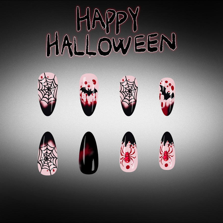 24pcs/Set Bloody French Tip Spider Web Press On Nails
