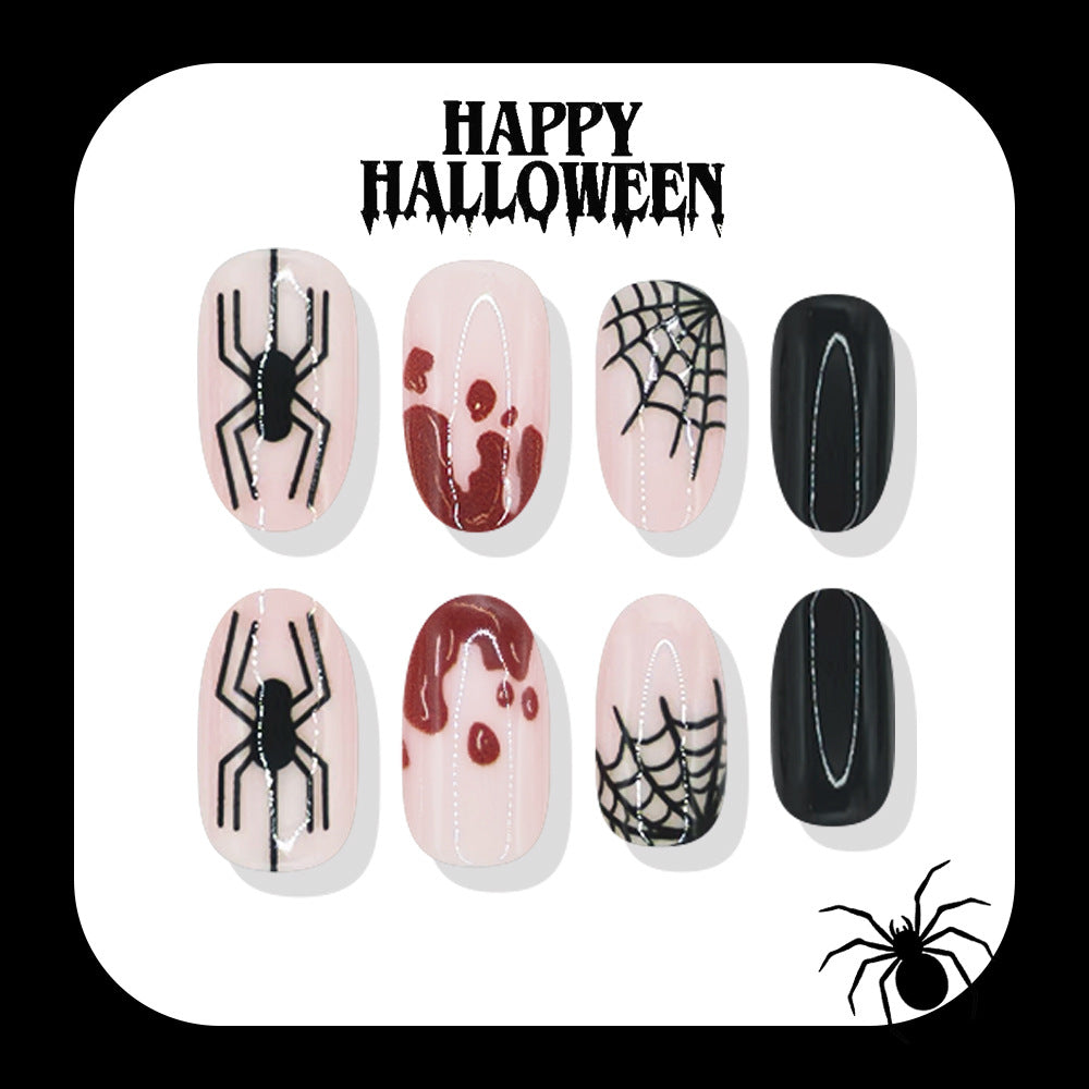 24pcs/Set Bloody Black Spider Drips Press On Nails