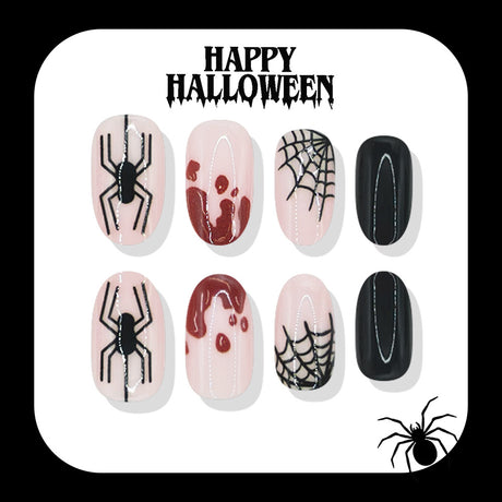 24pcs/Set Bloody Black Spider Drips Press On Nails