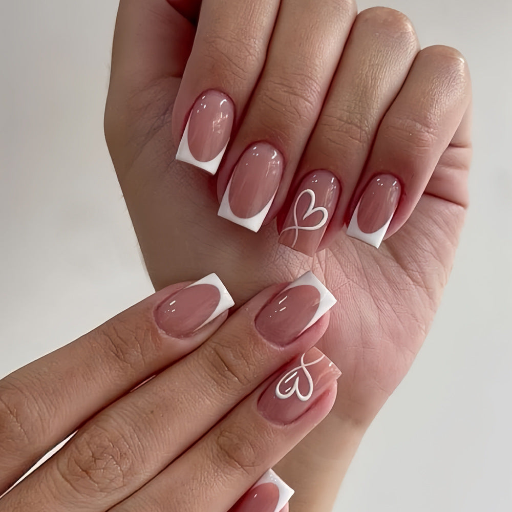 24pcs/Set Minimalist Heart French Tips Press-On Nails
