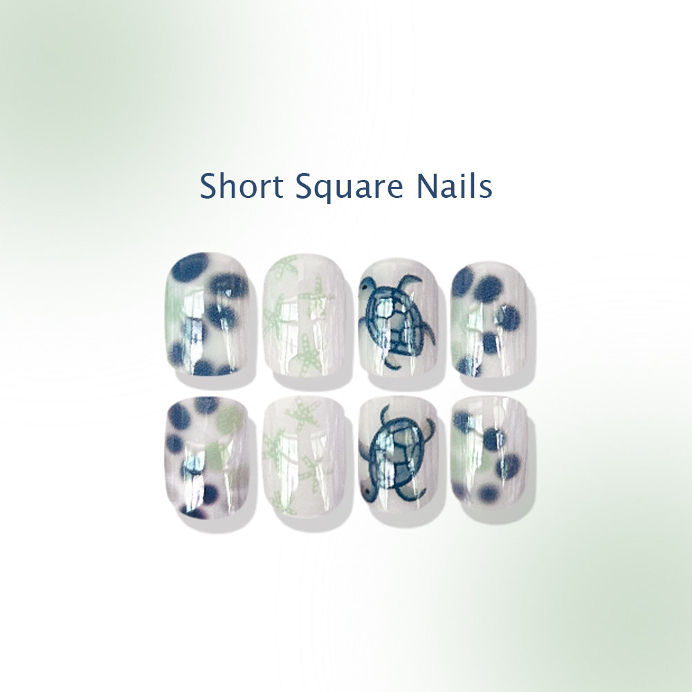 24pcs/Set White Sea Turtle & Starfish Press-On Nails