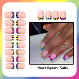 24pcs/Set Colorful Leopard Matte French Tips Press On Nails