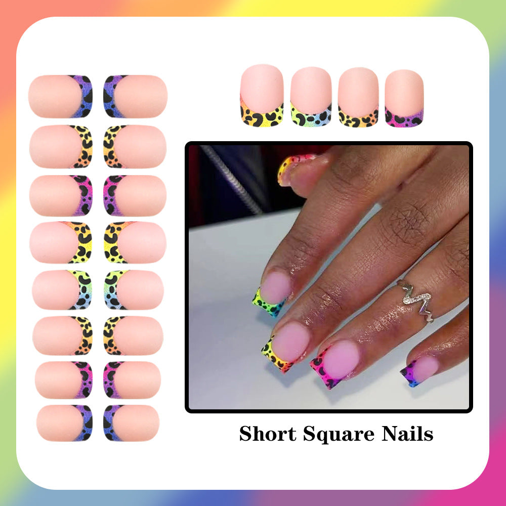 24pcs/Set Colorful Leopard Matte French Tips Press On Nails