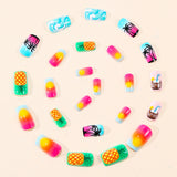24pcs/Set Beach Sunset Gradient with Palm Trees & Pineapple Press-On Nails