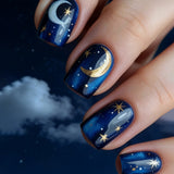 24pcs/Set Blue Cat Eye Stars Press-On Nails