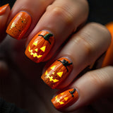 24pcs/Set 3D Pumpkin Face Press On Nails