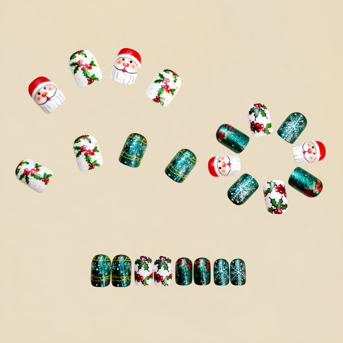 24pcs/Set Santa Claus & Holly Berries Press On Nails
