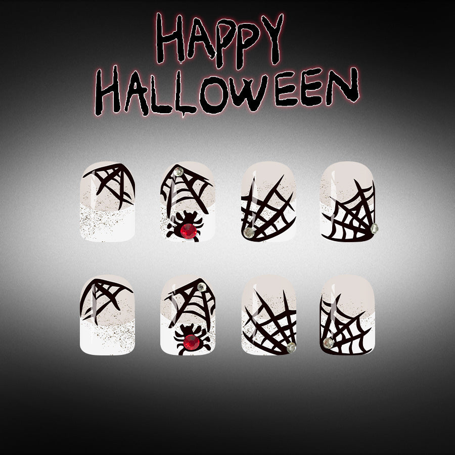 24pcs/Set Black & White French Glitter Spider Web Press-On Nails
