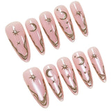30pcs/Set Gold-Trimmed Irregular French Moon & Stars Press On Nails