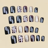 24pcs/Set Dark Brown Leopard Glitter Press-On Nails
