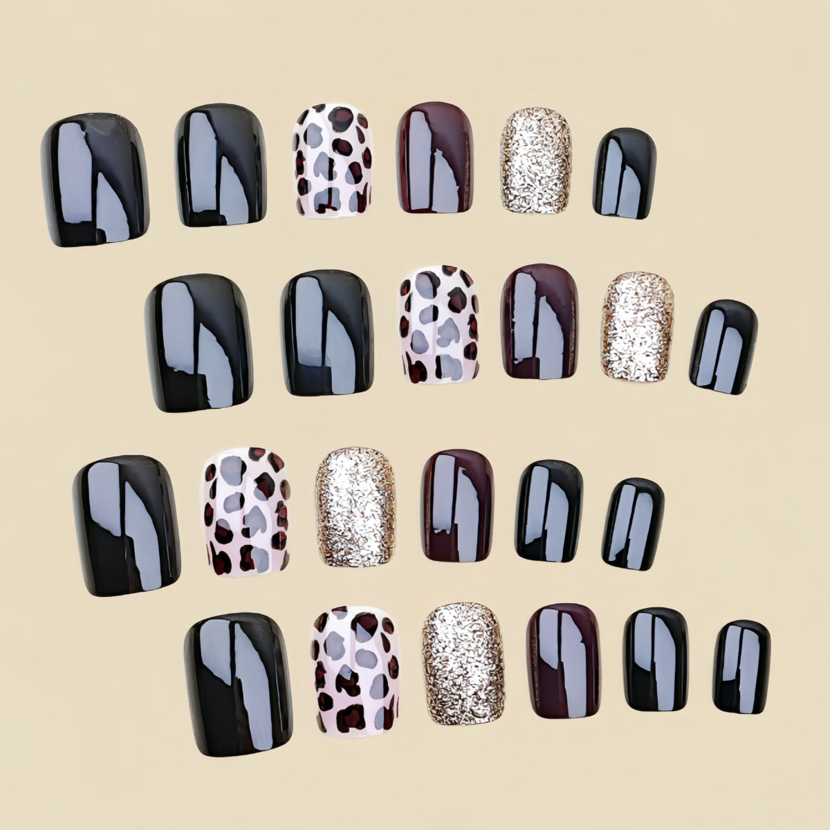24pcs/Set Dark Brown Leopard Glitter Press-On Nails