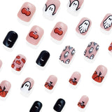 24pcs/Set Pumpkin & Ghost Doodle Press On Nails