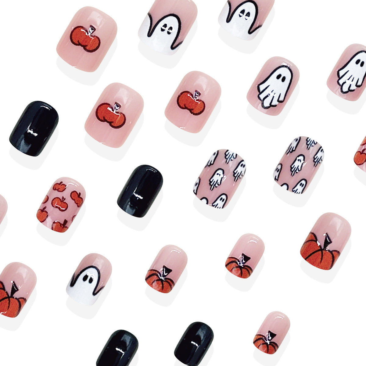 24pcs/Set Pumpkin & Ghost Doodle Press On Nails