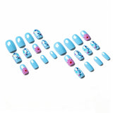 24pcs/Set Blue Floral Press On Nails