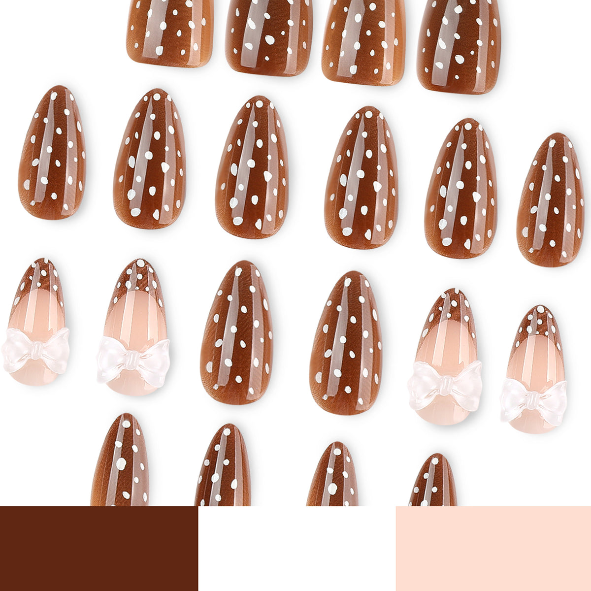 24pcs/Set Polka Dot French with Bows Press On Nails