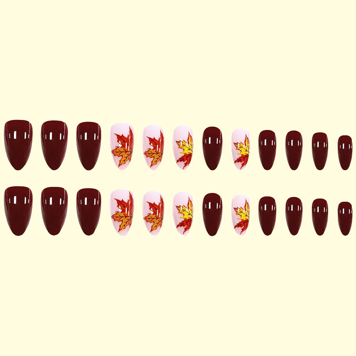 24pcs/Set Burgundy Maple Leaves Press-On Nails