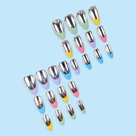 24pcs/Set Color-Block Mirror French Press On Nails
