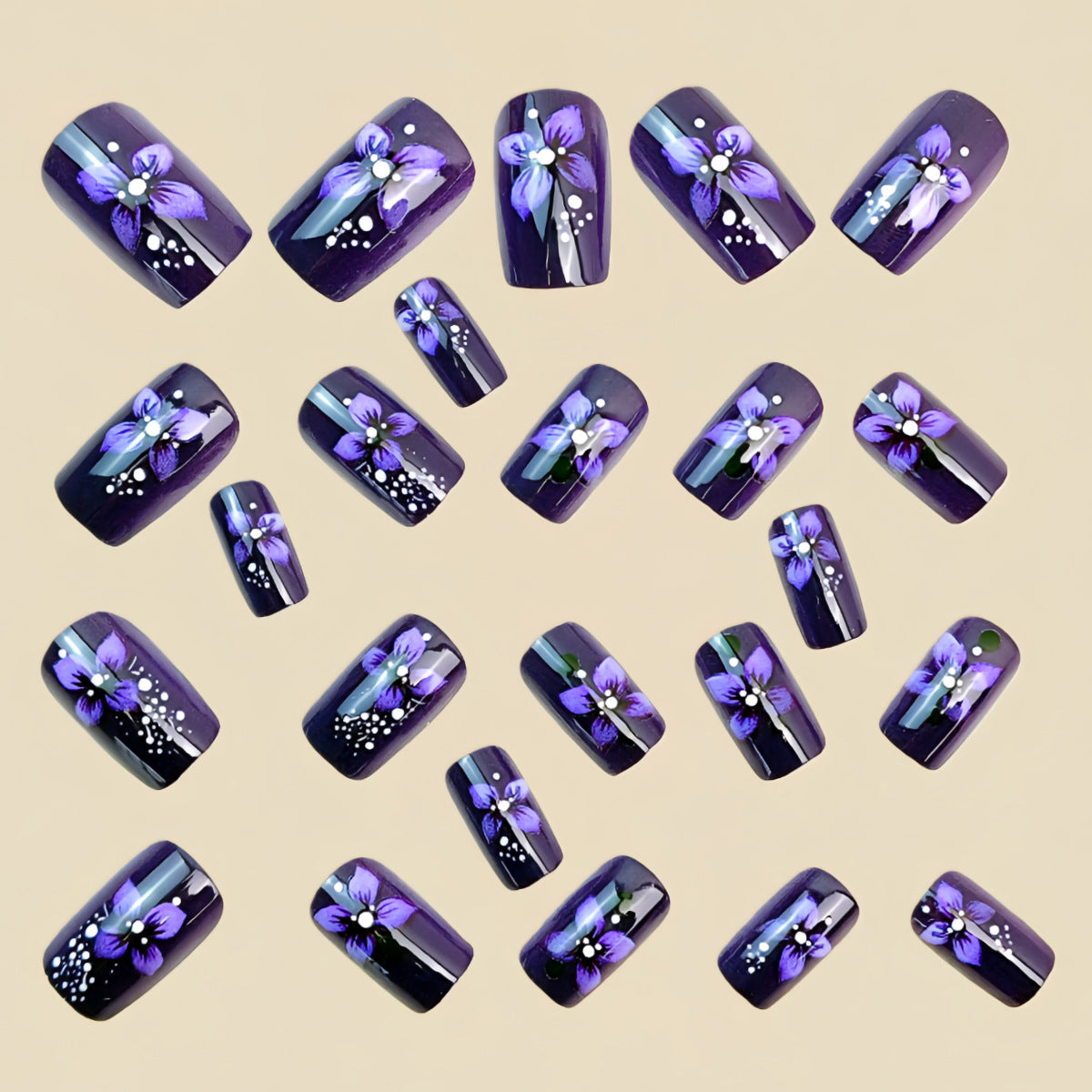 24pcs/Set Purple Floral Bloom Press-On Nails