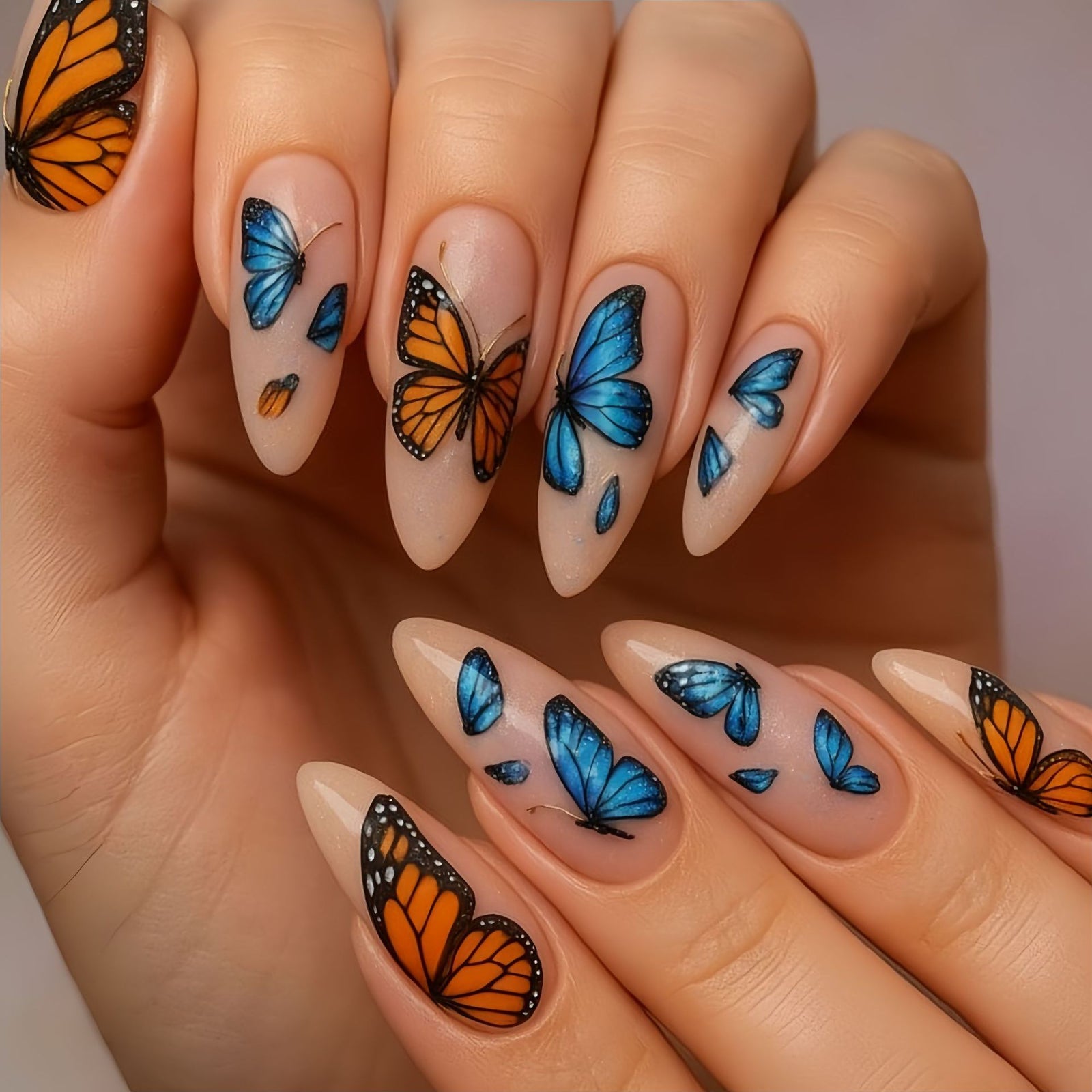 24pcs/Set Gradient Blue to Orange Butterfly Press-On Nails