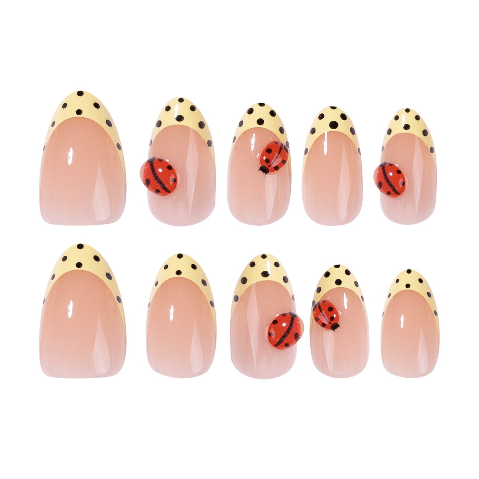 24pcs/Set French Tip 3D Ladybug Press-On Nails