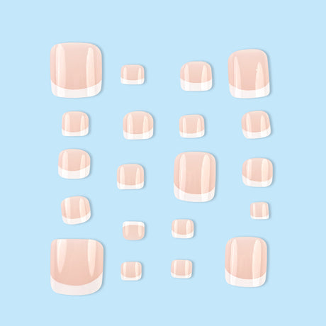 24pcs/Set White French Tip Press On Toe Nails