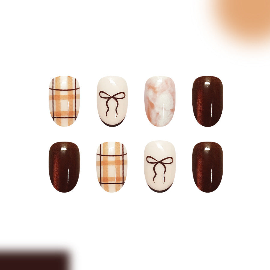24pcs/Set Cat Eye Plaid Marble Press On Nails