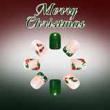 24pcs/Set White Snowflakes & Glitter Green French Press On Nails