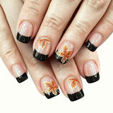 24pcs/Set Black French Tips with Yellow Maple Leaves Press-On Nails
